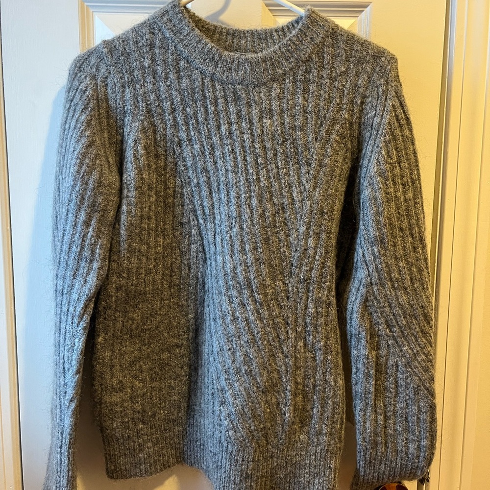 COS Gray Ribbed Crew Neck Sweater